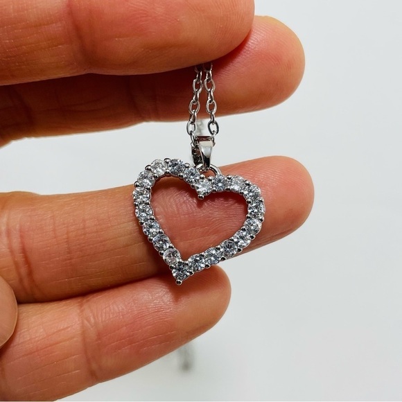 Heart Pendant Silver Necklace Chain Valentine Love Cubic Zirconia CZ Charm Small - Picture 5 of 8